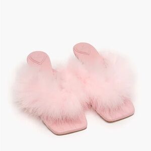 SLEEPER Pom feather-embellished leather mules in pink